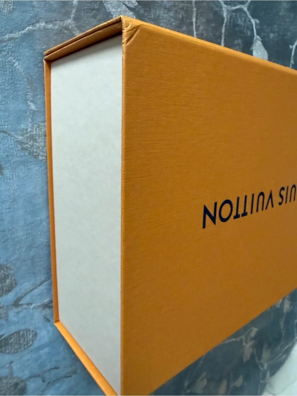 Louis Vuitton Orange Empty Gift Box with LV Blue Logo magnetic close